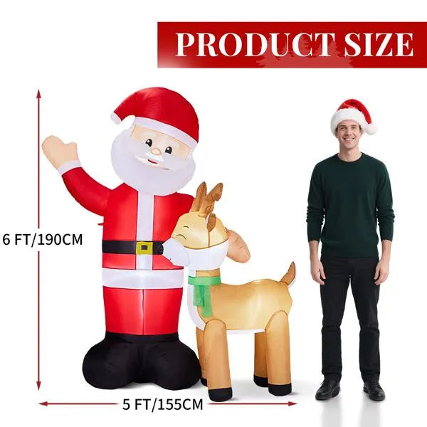 6.3FT Lighted Inflatable Santa And Reindeer
