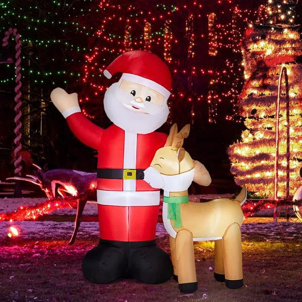 6.3FT Lighted Inflatable Santa And Reindeer