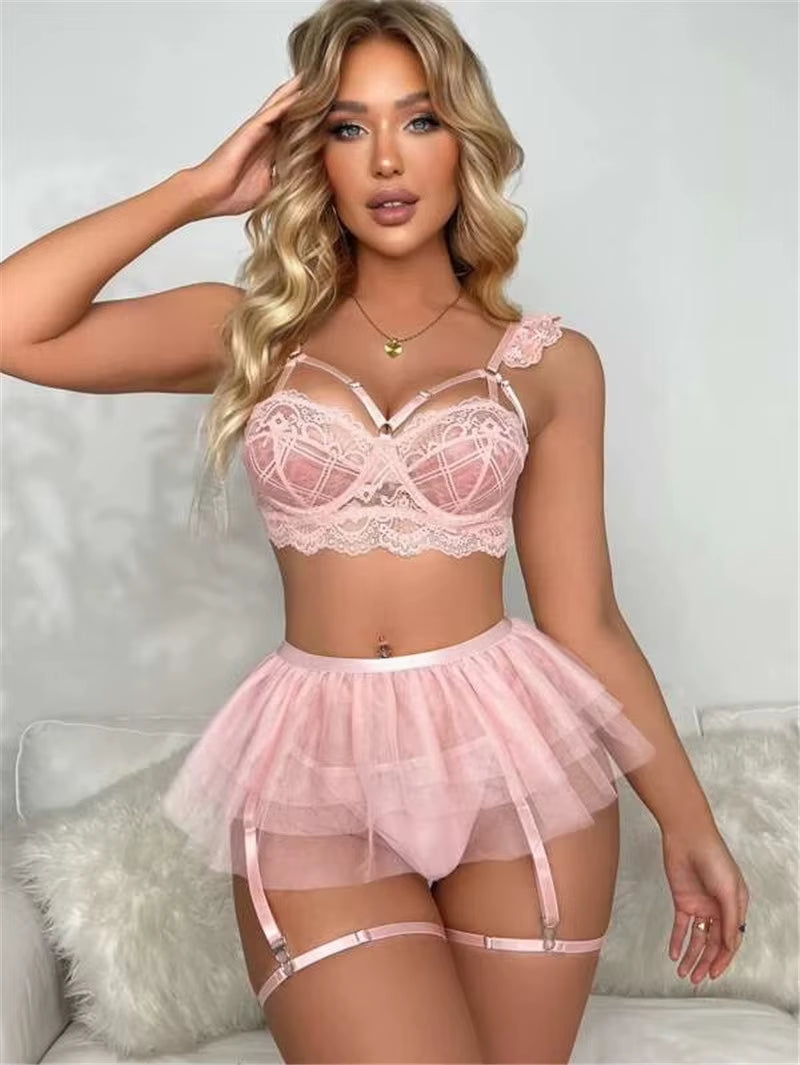 Hot Bra Set See through Sexy Lingerie Outfit Fine Lace Underwear Fancy Bilizna Set Attractive Sexy Lingerie Set
