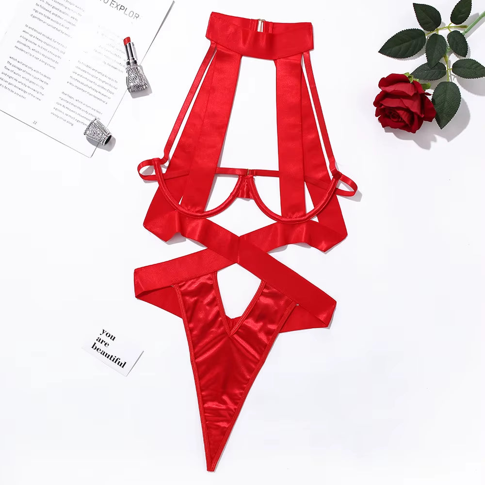Bandage Sexy Lingerie Bodysuit Women Halter Hollow Out Exotic Clothes Black Porn Bottom Sissy Hot Sensual Body