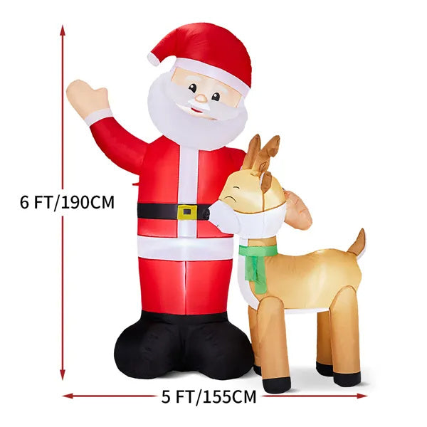 6.3FT Lighted Inflatable Santa And Reindeer