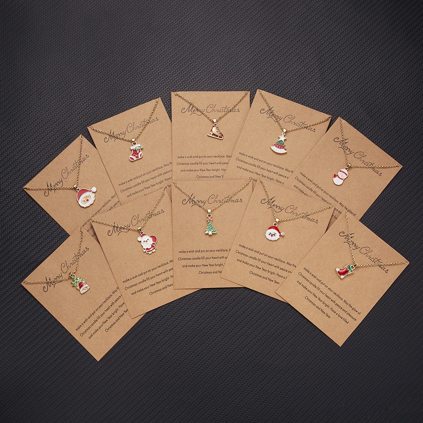 Christmas Tree Snowman Wishing Painting Oil Paper Card Necklace
