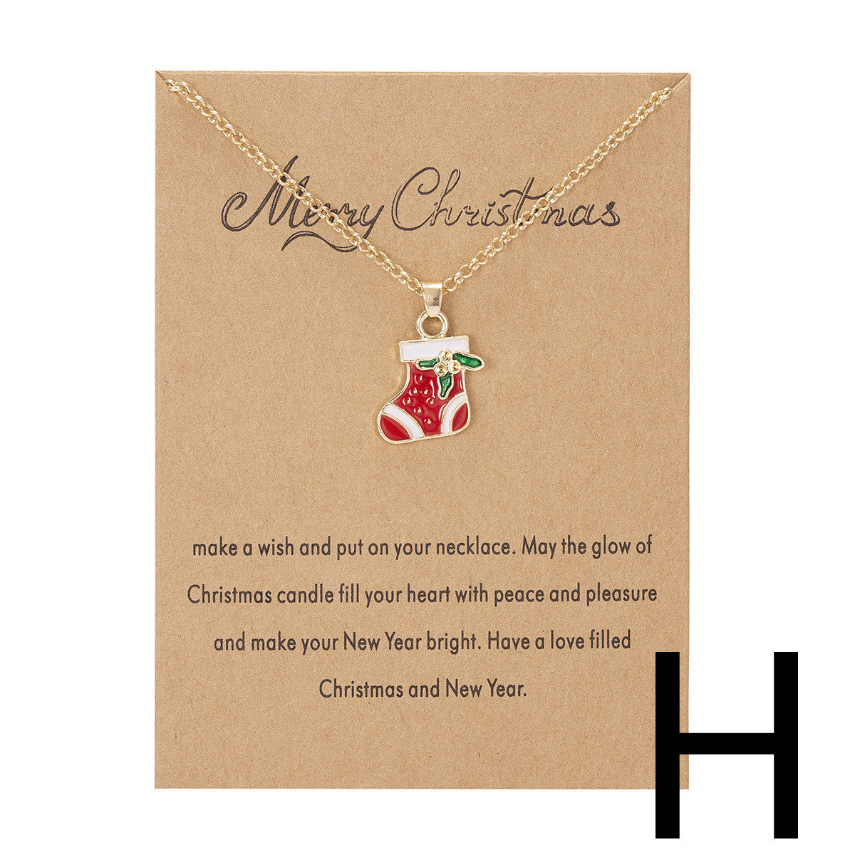 Christmas Tree Snowman Wishing Painting Oil Paper Card Necklace