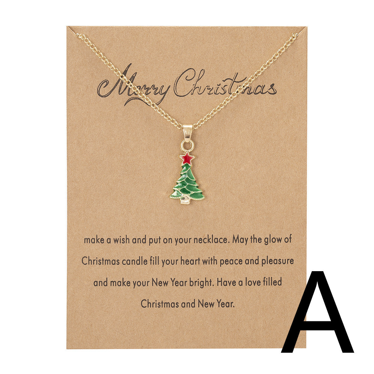 Christmas Tree Snowman Wishing Painting Oil Paper Card Necklace