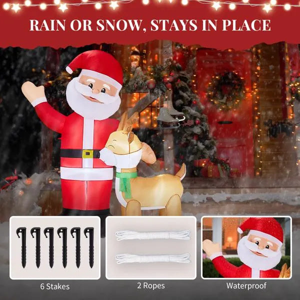 6.3FT Lighted Inflatable Santa And Reindeer