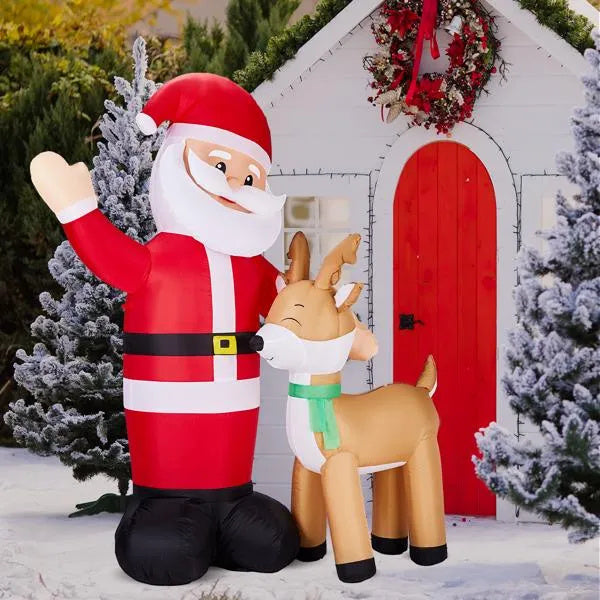 6.3FT Lighted Inflatable Santa And Reindeer