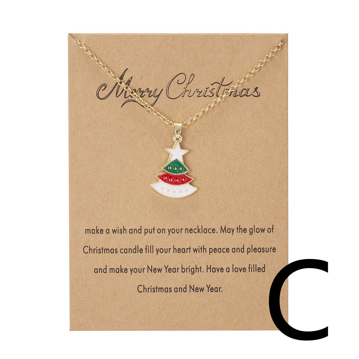 Christmas Tree Snowman Wishing Painting Oil Paper Card Necklace