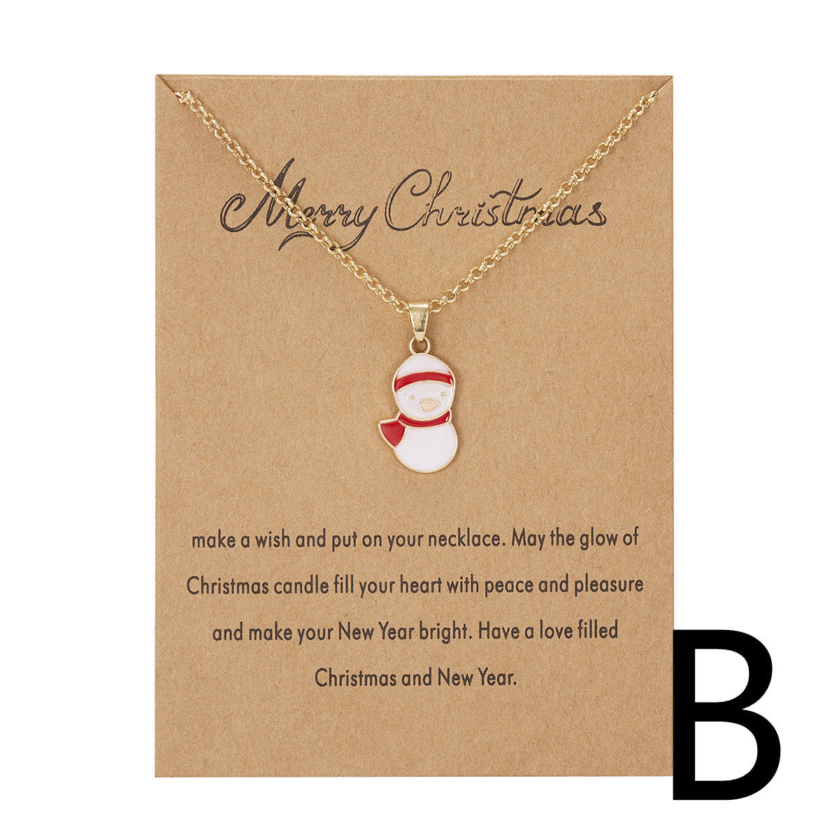 Christmas Tree Snowman Wishing Painting Oil Paper Card Necklace