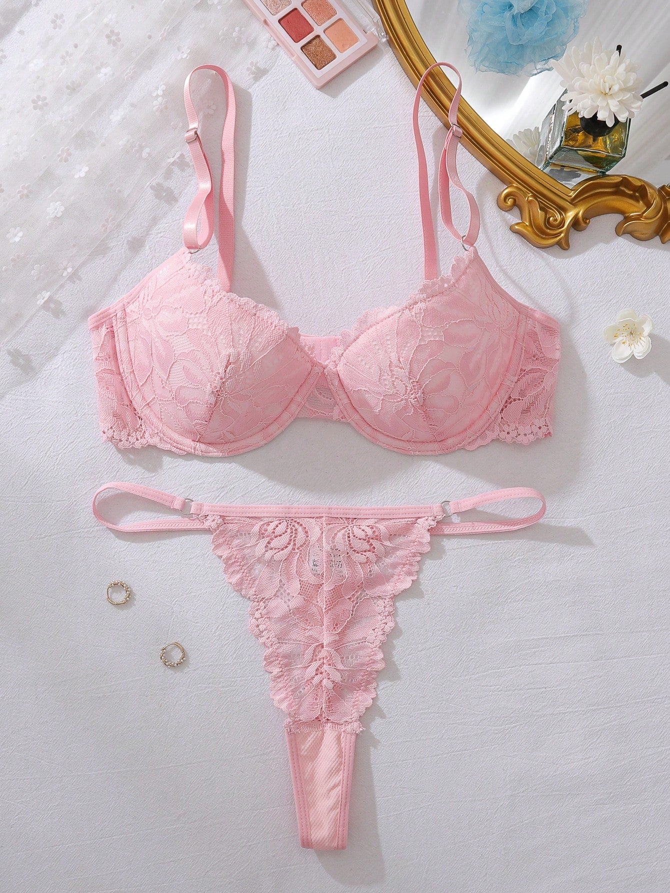 Floral Lace Underwire Bra & Panty Sexy Lingerie Set