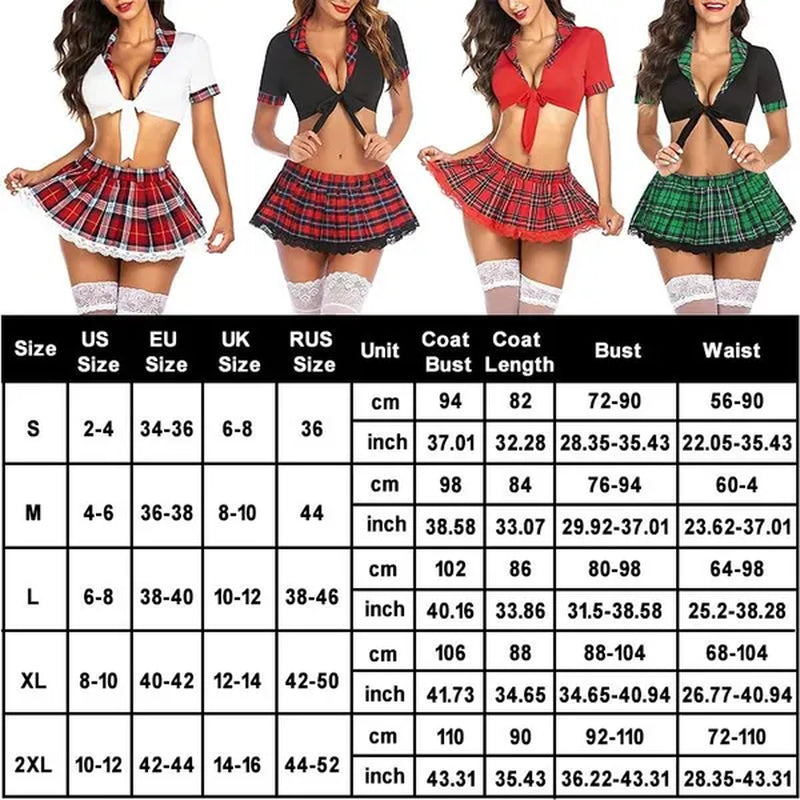School Girl Lingerie Set for Women Two Piece Lingerie Outfits Sexy Lingerie with Tie Top and Plaid Mini Pleated Skirt, Suitable for Women Wedding Anniversary, Halloween, Valentine'S Day, Christmas Gift