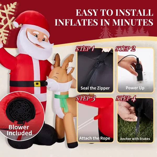 6.3FT Lighted Inflatable Santa And Reindeer