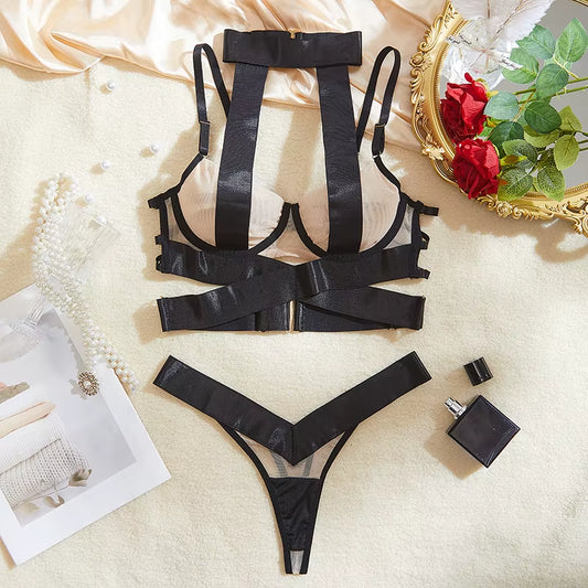 Lingerie Sexy Woman Push up Halter Bra Skin Color Sissy Fancy Outfit Erotic Bra Ladies Set Bilizna Seamless Underwear