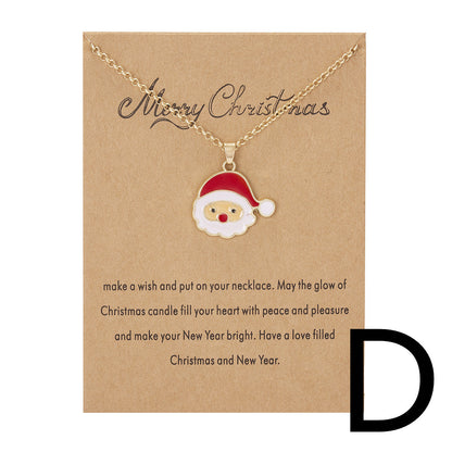 Christmas Tree Snowman Wishing Painting Oil Paper Card Necklace