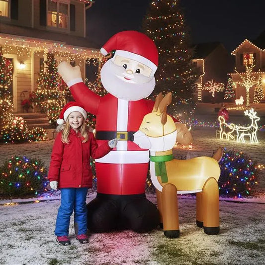 6.3FT Lighted Inflatable Santa And Reindeer