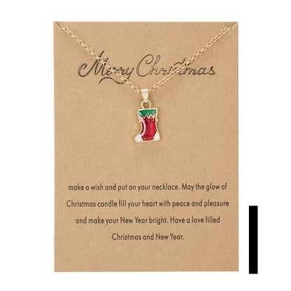 Christmas Tree Snowman Wishing Painting Oil Paper Card Necklace
