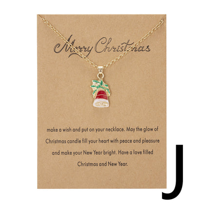 Christmas Tree Snowman Wishing Painting Oil Paper Card Necklace