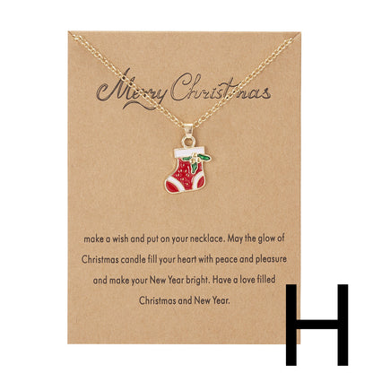 Christmas Tree Snowman Wishing Painting Oil Paper Card Necklace