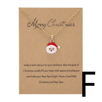 Christmas Tree Snowman Wishing Painting Oil Paper Card Necklace