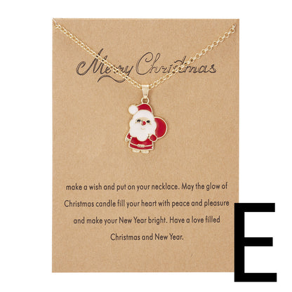 Christmas Tree Snowman Wishing Painting Oil Paper Card Necklace