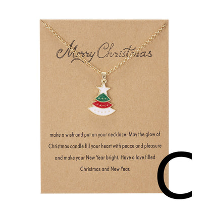Christmas Tree Snowman Wishing Painting Oil Paper Card Necklace