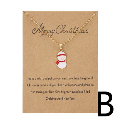 Christmas Tree Snowman Wishing Painting Oil Paper Card Necklace