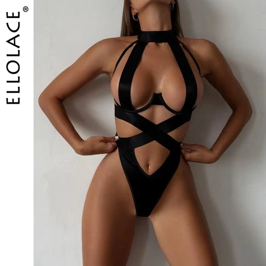 Bandage Sexy Lingerie Bodysuit Women Halter Hollow Out Exotic Clothes Black Porn Bottom Sissy Hot Sensual Body
